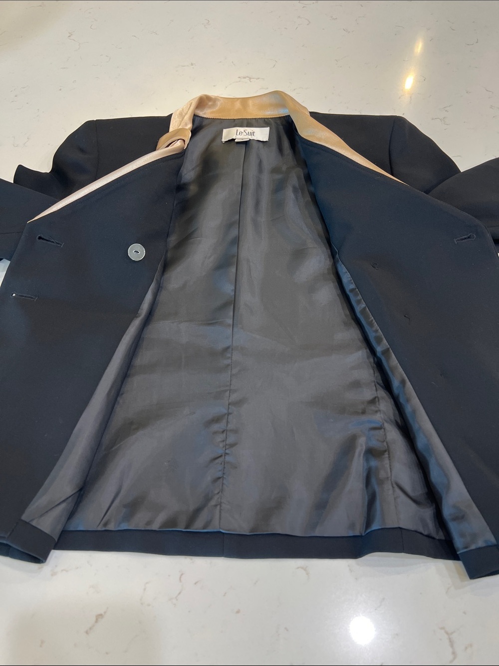 Vintage 90s Le Suit Black Gold Bow Accent Evening Blazer Jacket Size 6 - Picture 4 of 7